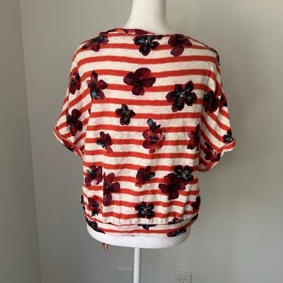 Postmark Anthropologie orange & white floral striped short sleeve top size XS - Picture 4 of 11